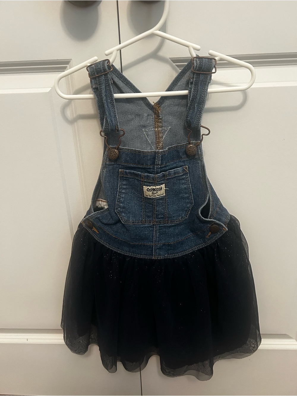 OshKosh B'gosh Denim Overall Dress with dark blue, shimmer Tulle Skirt